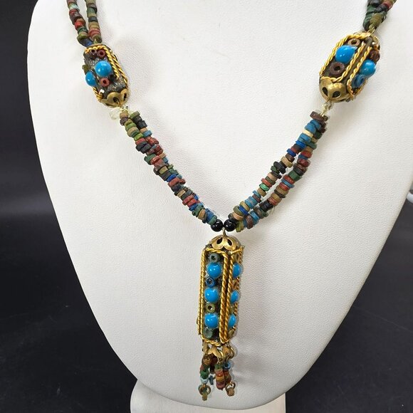 Vintage Bohemian Multicolor Beaded Necklace With Turquoise Accents 24" HS187 - Picture 4 of 8